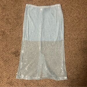 Bar III ice blue sequin semi sheer midi skirt pastel sparkly elastic waist new